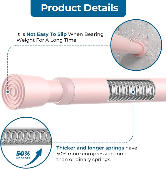 AIZESI Spring Tension Rods Adjustable Tension Curtain Rod Small Tension Rod No - Image 5