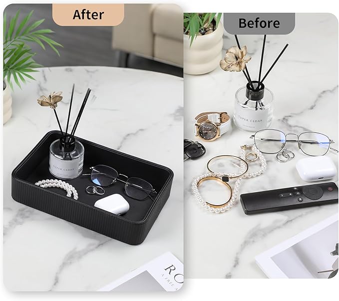 PU Leather Valet Tray Organizer, Modern Nightstand Organizer Bedside Desktop - Image 3