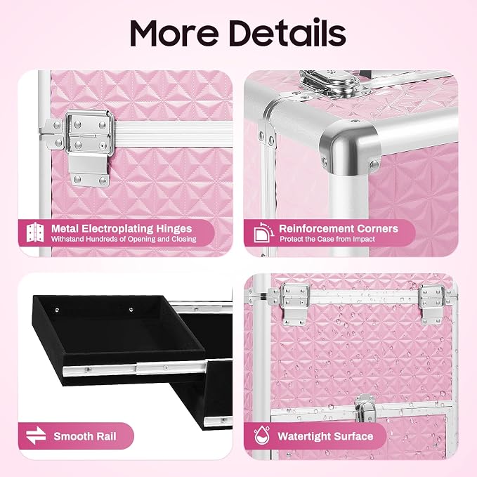 Rolling Makeup Train Case with Drawers, Portable Rolling Makeup Cart with Wheels - Image 7