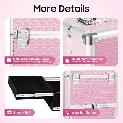 Rolling Makeup Train Case with Drawers, Portable Rolling Makeup Cart with Wheels - Image 7