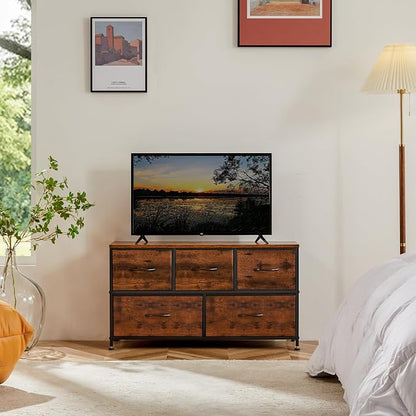 OLIXIS 5 Drawer Dresser for Bedroom, Wide Fabric Storage Tower, TV Stand for - Image 5