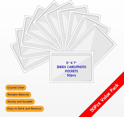 Clear Adhesive Index Card Pockets, 50 Pack | Top Open - Image 3
