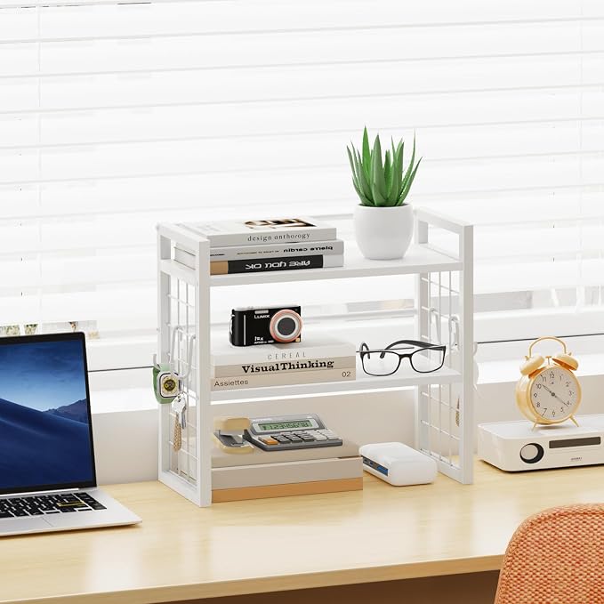 ELITEROO Desk Shelf Organizer, 2 Tier Wood Desktop Bookshelf Storage Rack - Image 2