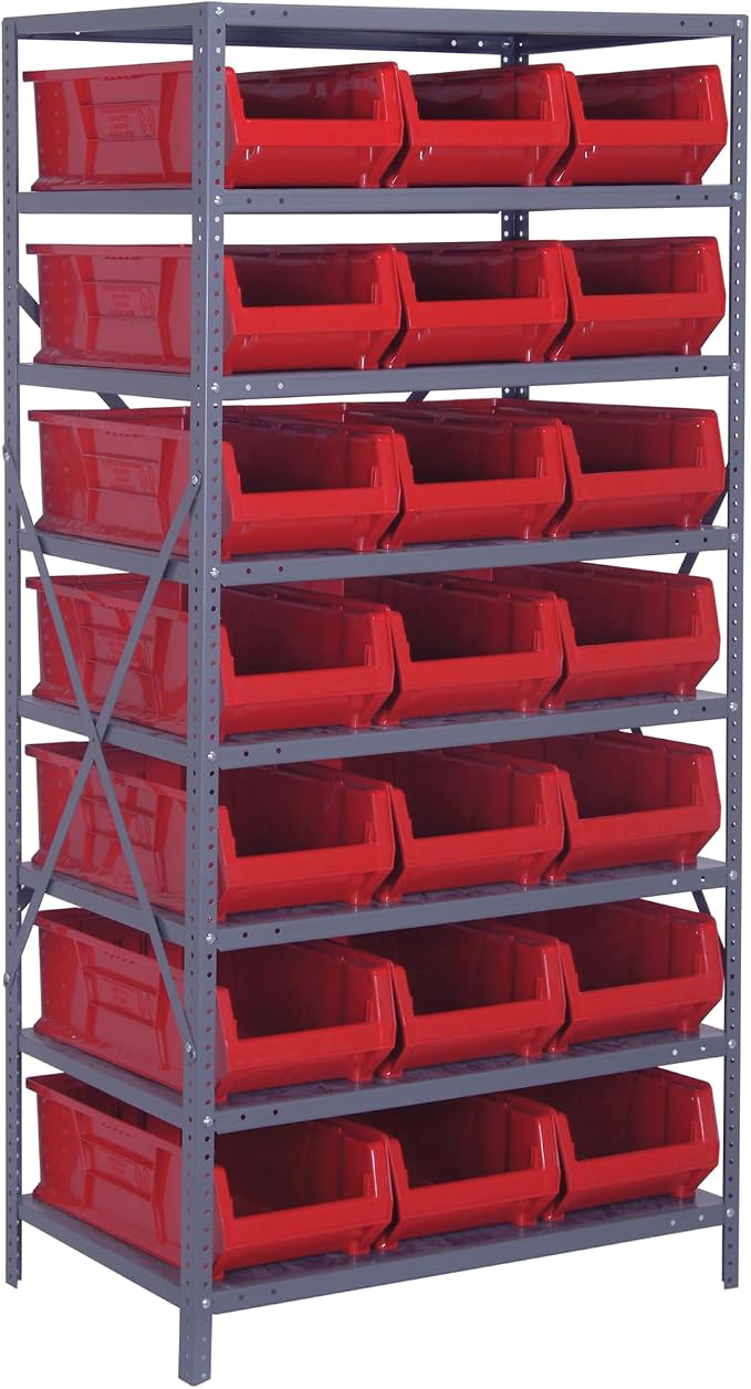Quantum Storage Systems Wire Shelving Unit W/21 RED Bins by QuantumStorageSystems
