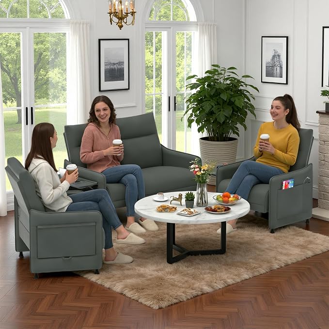 3-Piece Living Room Sofa Set, Faux Leather Loveseat & Accent Chairs Set of 2 - Image 3