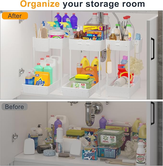 3 Pack Under Sink Organizers, 2-Tier Multi-Use Kitchen and Bathroom Organizers - Image 3
