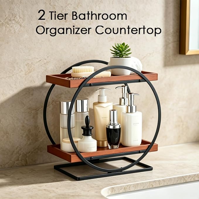 2-Tier Bathroom Counter Organizer, Wooden Perfume Organizer - Image 6