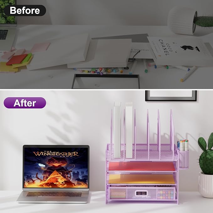 Marbrasse Desk Organizers, 4-Tier Mesh Desk File Organizer - Image 6