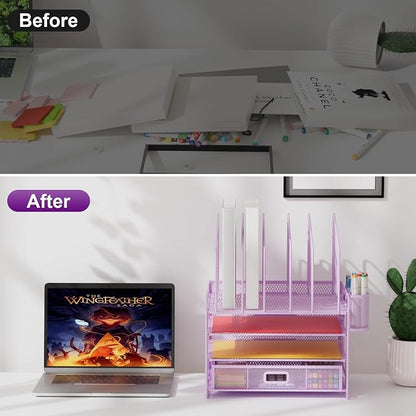 Marbrasse Desk Organizers, 4-Tier Mesh Desk File Organizer - Image 6