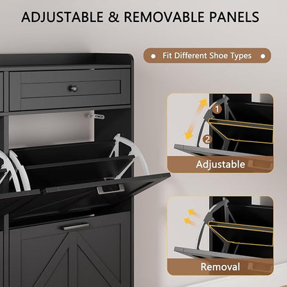 Shoe Cabinet with 4 Flip Drawers & 2 Top Drawers, Hidden Slim Shoe Rack - Image 3