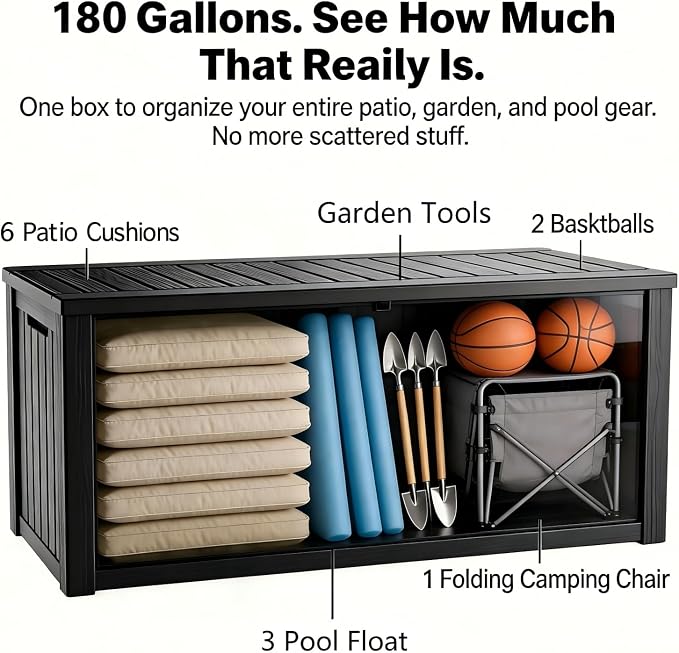 180 Gallon Outdoor Storage Box Waterproof, Large Resin Deck Box - Image 3