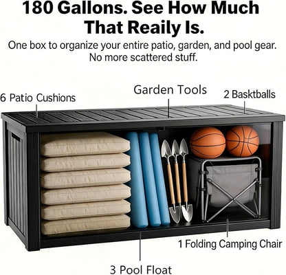 180 Gallon Outdoor Storage Box Waterproof, Large Resin Deck Box - Image 3