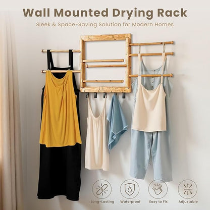 Bamboo Wall Mount Drying Rack for Laundry – Collapsible Foldable Clothes Dryer - Image 2