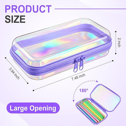 Hoolerry 4 Pcs Hard Clear Zipper Case Makeup Bags Plastic Pencil Pouch - Image 2