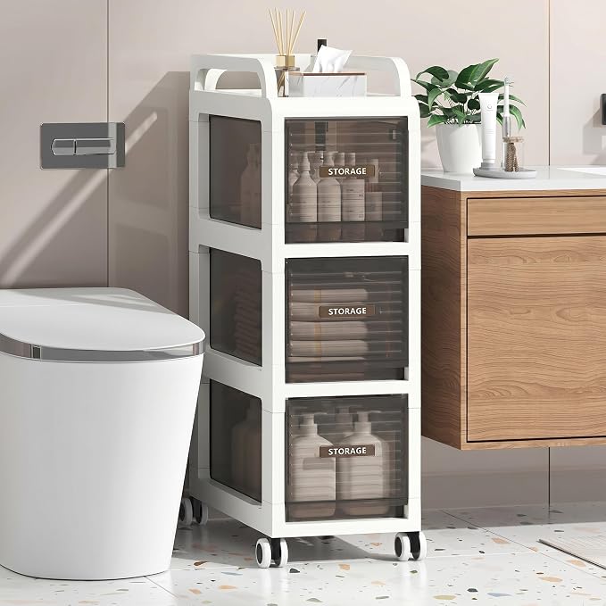 Bathroom Storage with Drawers, 9.8" Wide Slim Storage Cabinet | Freestanding - Image 3