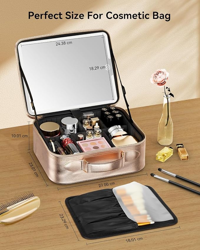 JUSRON Travel Makeup Bag With LED Mirror, Cosmetic Train Case with Light up - Image 4