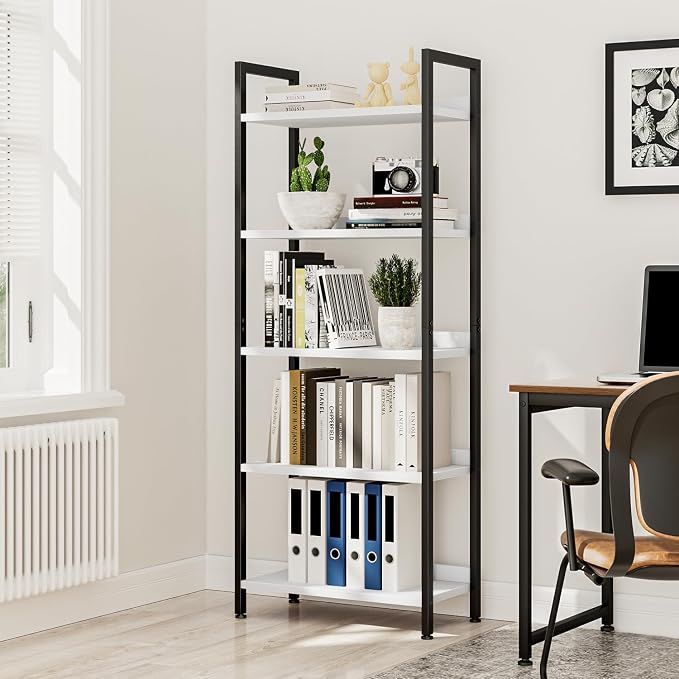 NUMENN Bookshelf, 5 Tier Freestanding Shelving Unit, Falling Prevention Baffle - Image 2