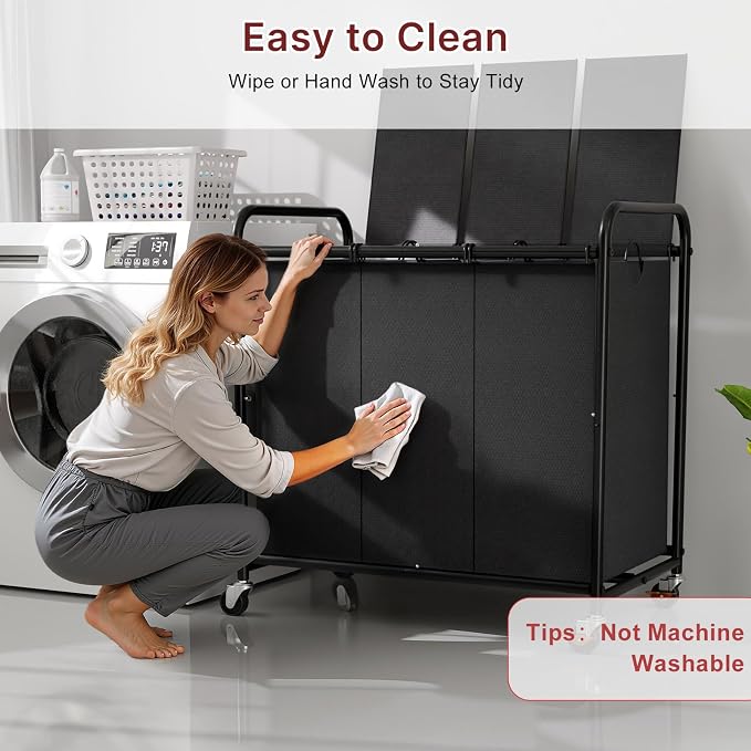 180L Laundry Sorter 3 Section – Heavy Duty Rolling Laundry Basket - Image 8