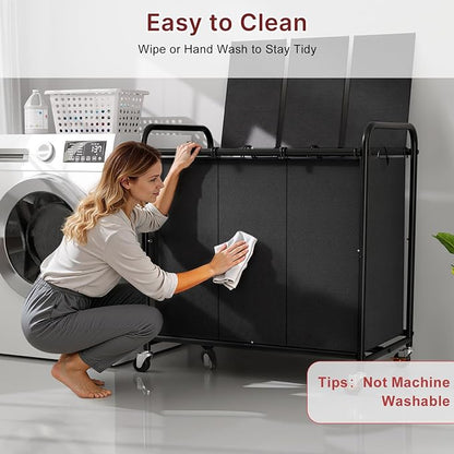 180L Laundry Sorter 3 Section – Heavy Duty Rolling Laundry Basket - Image 8