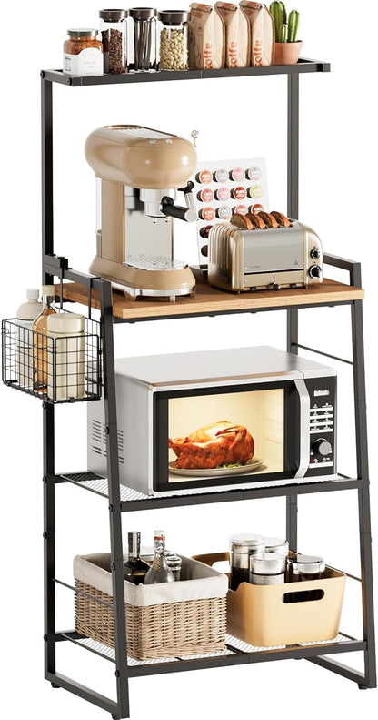 Bakers Rack with Foldable Basket, Large 4 Tiers Coffee Bar Station, Kitchen by Anniper