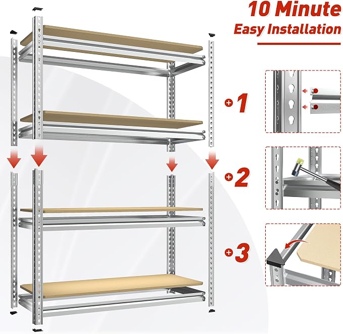 REIBII Storage Shelves Adjustable Metal Shelving 1600LBS Garage Shelves - Image 4
