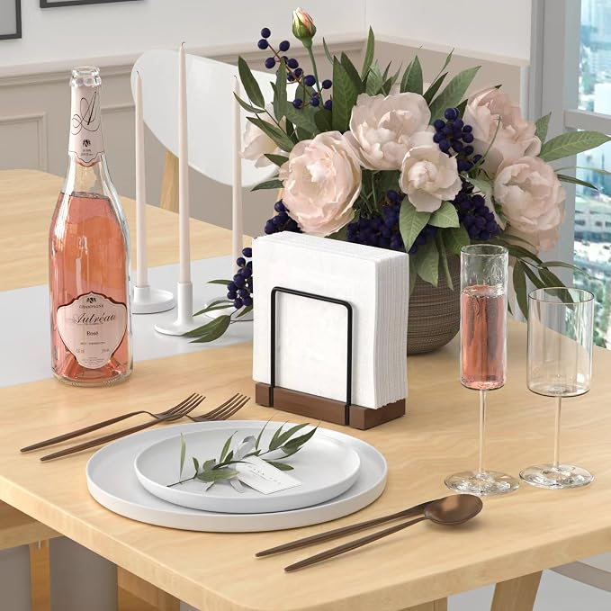 Napkin Holder for Table, Bamboo Iron Standing Napkin Dispenser for Dining Table - Image 2