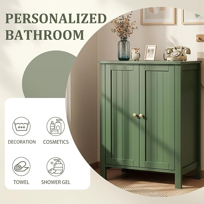 Bonnlo Free Standing Bathroom Cabinet, Sage Green Accent Storage Cabinet - Image 7