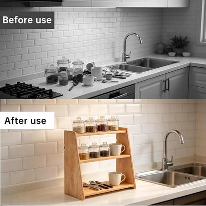 100% Solid Rubber Wood Spice Rack, 3 Tier Freestanding & Wall Mounted Kitchen - Image 9