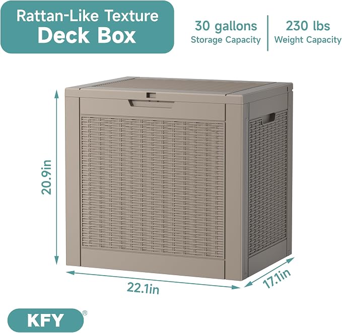 30 Gallon Waterproof Resin Deck Box, UV Resistant Outdoor Storage - Image 2
