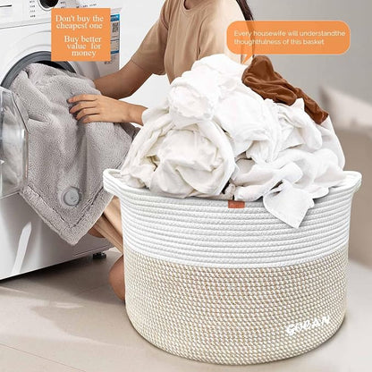 Large Laundry Basket Toy Storage Blanket Basket Woven Cotton Rope Baskets - Image 4