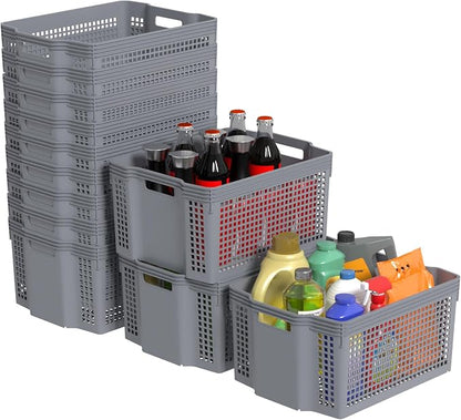 12-Pack Large Plastic Storage Baskets, Deep Stacking Storage Basket Bin - Image 7