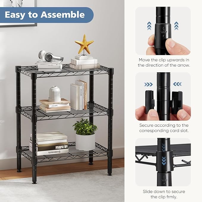 HealSmart 3-Tier Metal Wire Storage Shelves, Adjustable Standing Storage Rack - Image 7