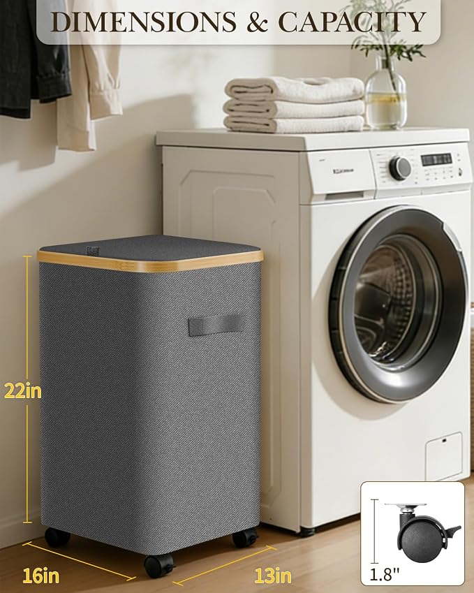 Laundry Hamper with Wheels, 75L Large Clothes Hamper with Removable Inner Bag - Image 2