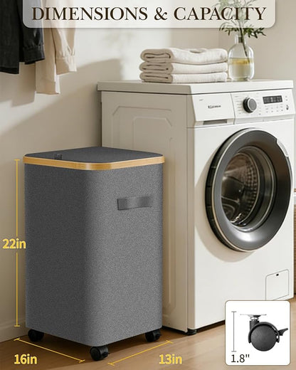 Laundry Hamper with Wheels, 75L Large Clothes Hamper with Removable Inner Bag - Image 2