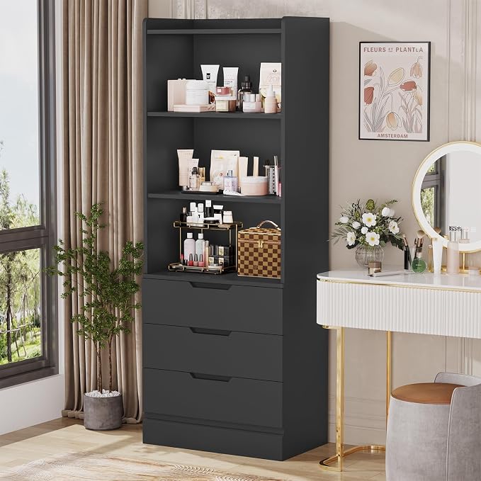 DICTAC Bookcase with 3 Drawers and Shelves 73.23'' Tall Bookshelf with Storage - Image 9