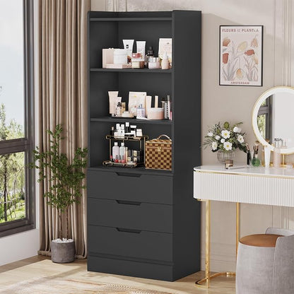 DICTAC Bookcase with 3 Drawers and Shelves 73.23'' Tall Bookshelf with Storage - Image 9