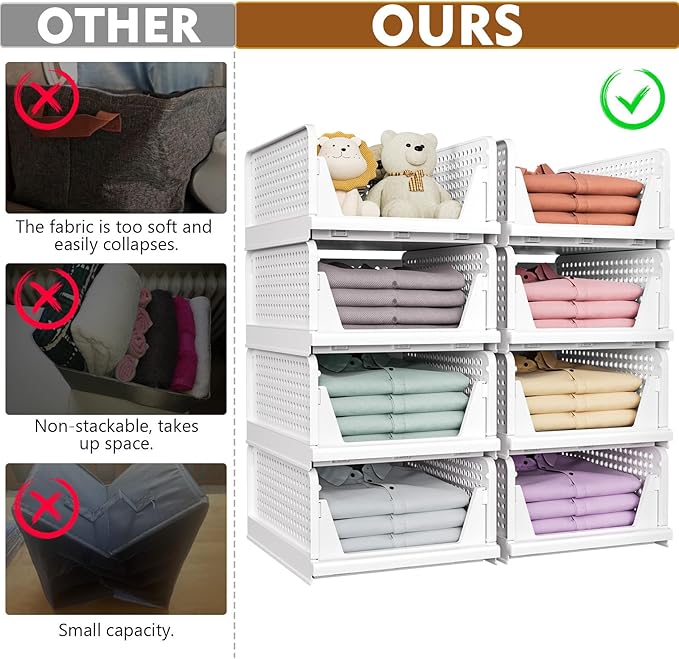 SNSLXH 8 Pack Stackable Closet Storage Bins, Space-Saving Wardrobe Organizer - Image 2