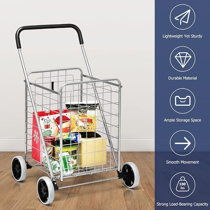 Goplus Shopping Carts for Groceries, Heavy Duty Folding Shopping Cart - Image 6