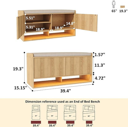 HOMEFORT 39.4" Fluted Shoe Storage Bench, Entryway Bench - Image 2
