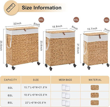 Rolling Laundry Hamper with Lid and Wheels, Slim Laundry Basket with Removable - Image 2
