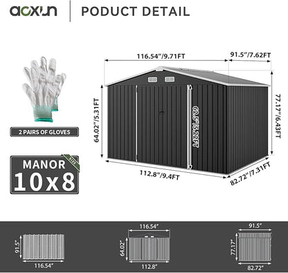 Aoxun 9.4x7.3x6.5 FT Outdoor Storage Shed, Garbage Can, Outdoor Metal Shed - Image 6