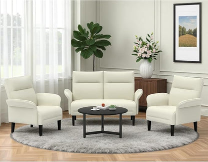 3-Piece Symmetrical Shawl Arm Sofa Set, Faux Leather Loveseat & 2 Accent Chairs by Tbillionnext