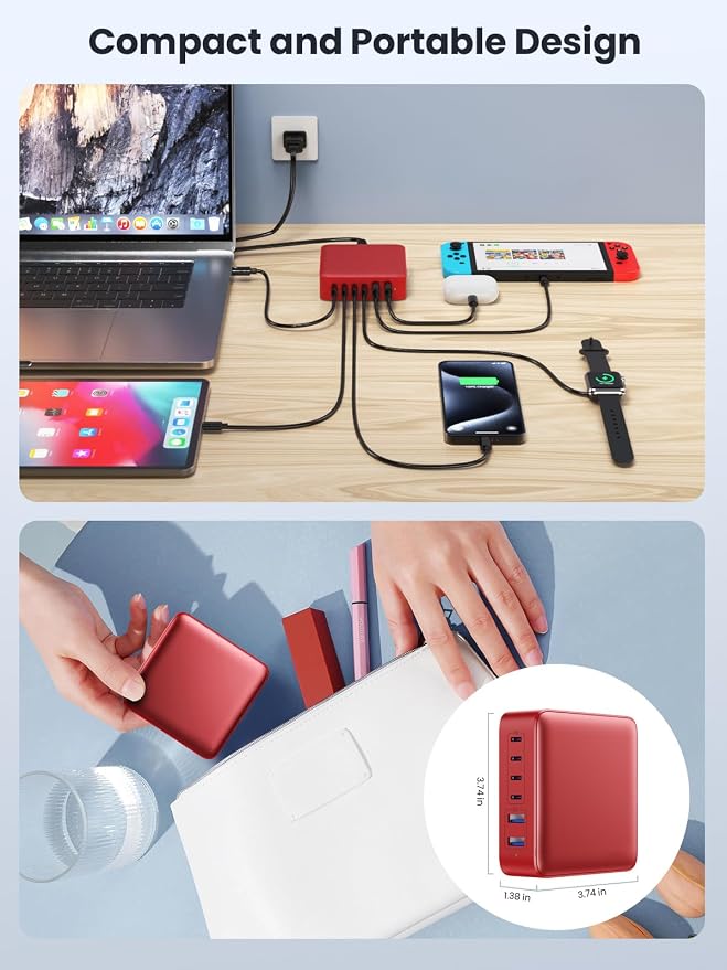 USB C Charger Block 200W, Upgraded GaN IV 6-Port USB C Charger, Fast Charging - Image 6