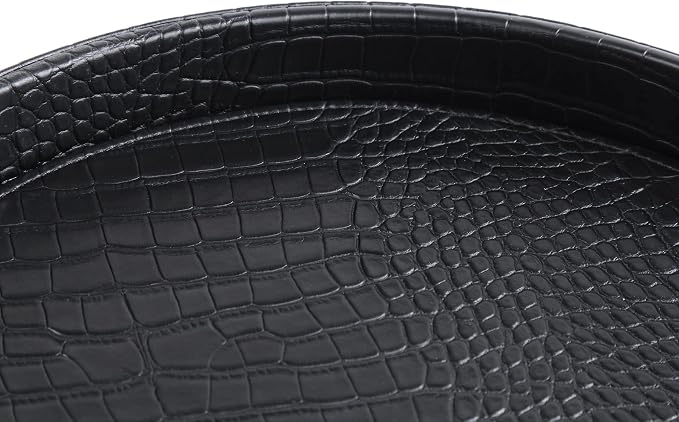 HofferRuffer Faux Leather Round Serving Tray, Vegan Croco Leather Decorative - Image 6