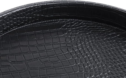 HofferRuffer Faux Leather Round Serving Tray, Vegan Croco Leather Decorative - Image 6