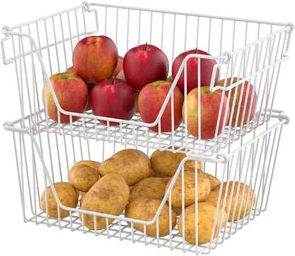 Slideep 14'' Large Stackable Storage Baskets Cabinet Organizer Sturdy Metal - Image 2
