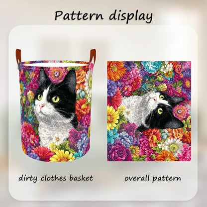 Laundry Baskets 15.7x19.7 Inch Large Cat Floral Garden Design Collapsible - Image 5