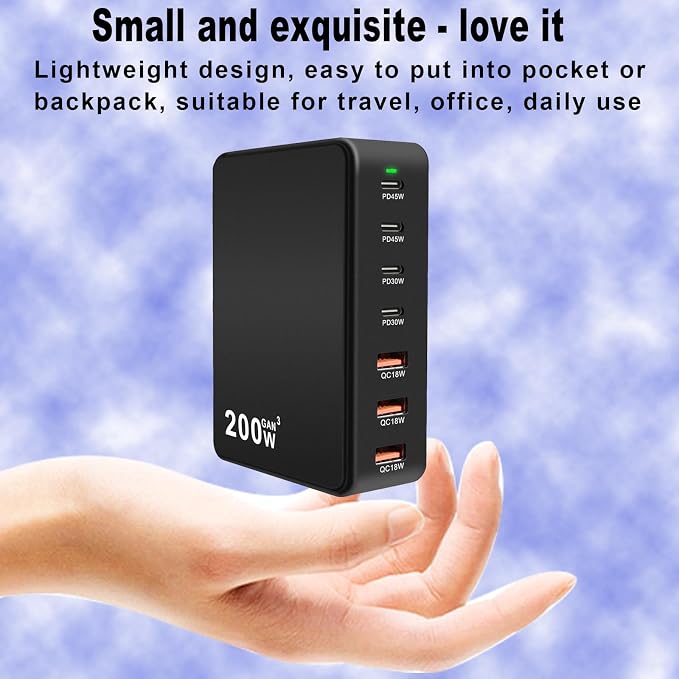 USB C Charger Charging Station 200W 7-Port GaN Fast Charging Block PD 3.0 TypeC - Image 4