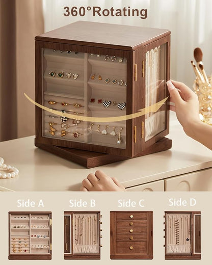 CHOSIN Black Walnut Wooden Jewelry Box, 360° Rotating Organizer - Image 3