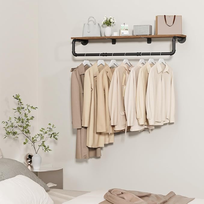 Industrial Pipe Clothes Rack, Wall Mounted Garment Rack, Heavy Duty Iron Shelf - Image 2